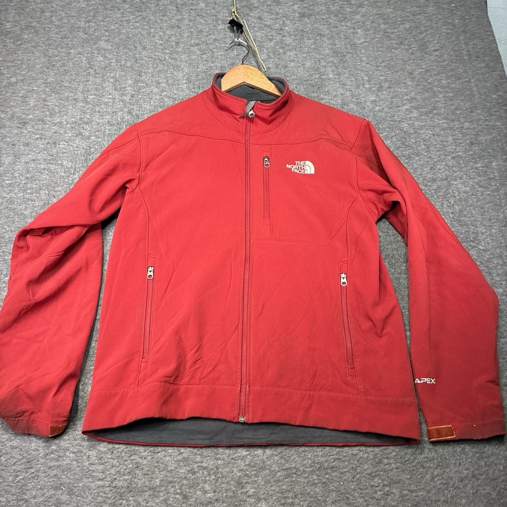 North Face TNF Apex Bionic Soft Shell Men's L Large Jacket Red Distressed Work